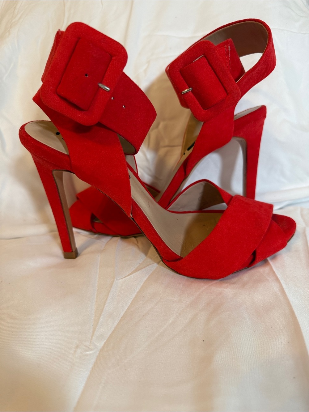 Zara Red Suede Buckle Ankle Strap Stiletto Sandals